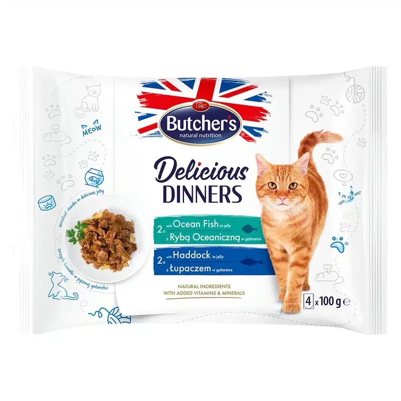 Bara idag - Butcher’s Delicious Dinners för katter 32 x 100 g – Mix havsfisk, kolja