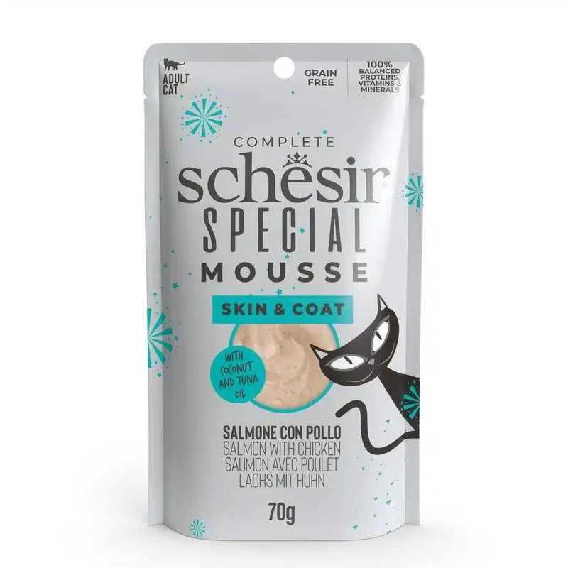 Utförsäljning | Schesir Cat Adult Special Mousse Skin & Coat Lax & Kyckling 70 g