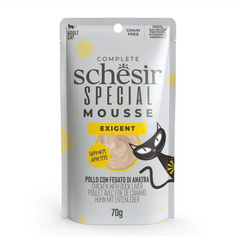 Passa på nu | Schesir Cat Adult Special Mousse Exigent Kyckling & Anklever 70 g
