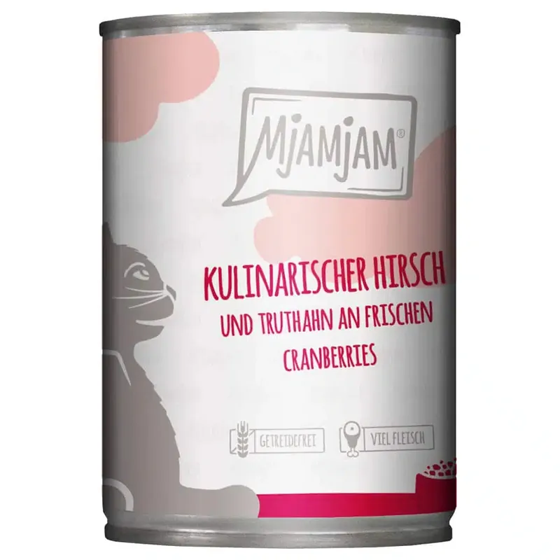 Försäljningssuccé - MjAMjAM 6 x 400 g – Kulinarisk hjort & kalkon på färska tranbär