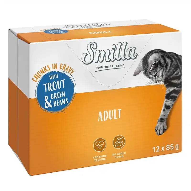 Smilla Chunks Adult med grönsaker 12 x 85 g – Öring & gröna bönor - Väl omtyckt