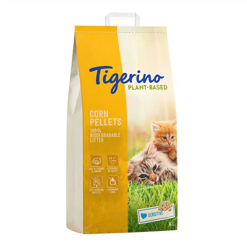 Tigerino Plant-Based Majs Sensitive kattströ – utan parfym – 14 l - Sista chansen