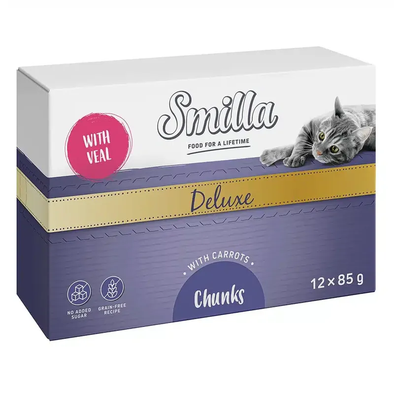 Tillverkarpris | Smilla Deluxe Chunks 12 x 85 g – Med kalv & morötter
