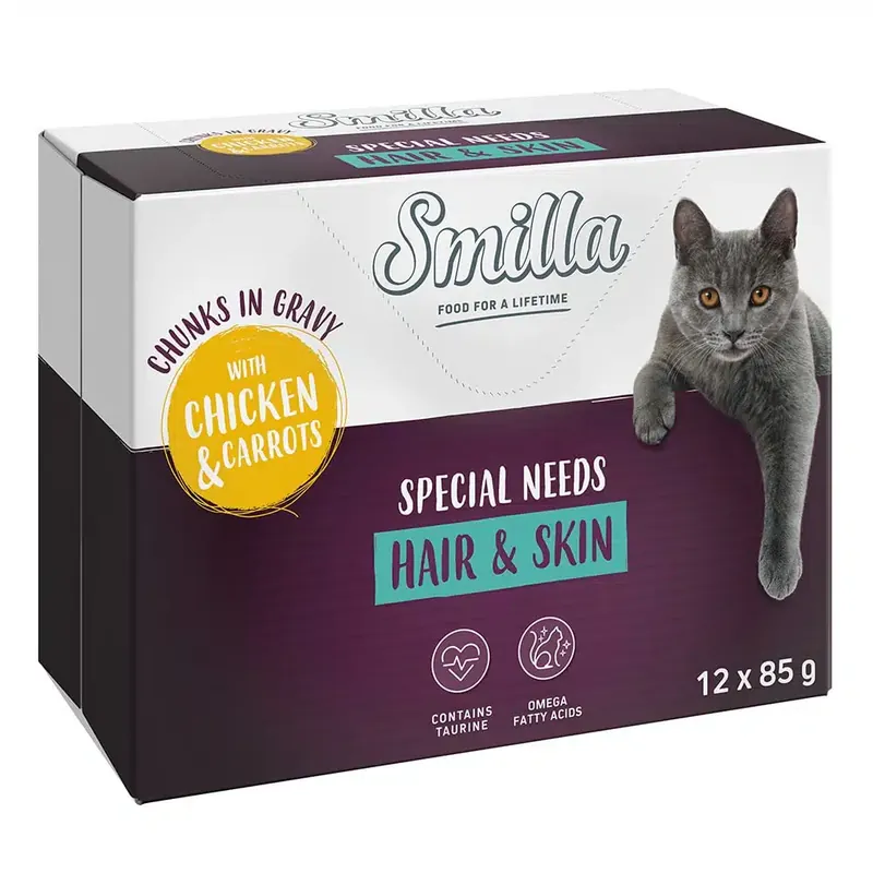 Nästan slut - Smilla Chunks Hair & Skin med grönsaker 12 x 85 g – Kyckling & morötter