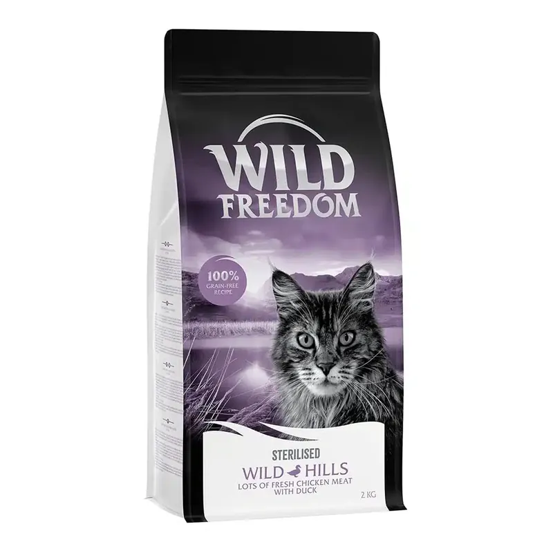 Nästan slut | Wild Freedom Adult ”Wild Hills” Sterilised Duck – Grain Free – 2 kg