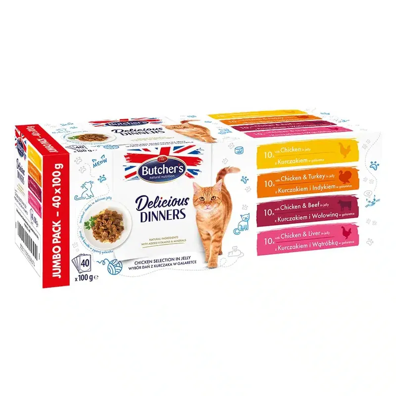 Megapack Butcher’s Delicious Dinners 40 x 100 g – Kycklingurval i gelé (4 sorter) - Dagens deal