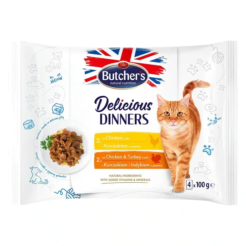 Butcher’s Delicious Dinners för katter 32 x 100 g – Mix kyckling, kyckling & kalkon | Enkel beställning