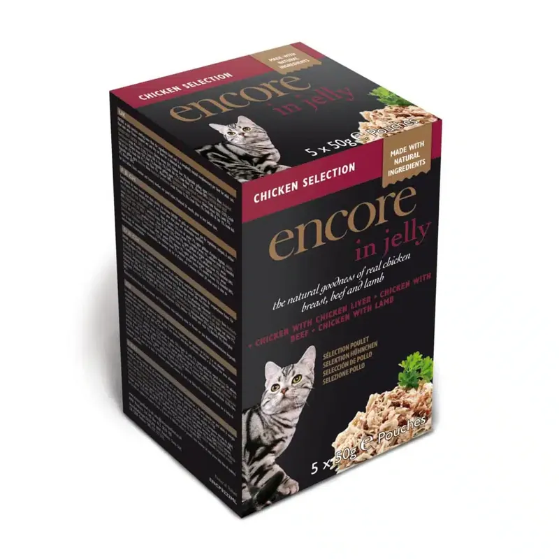 Ekonomipack Encore Cat Mix Jelly Pouch i gelé 20 x 50 g – Kycklingmix (3 sorter) - Extra bra pris