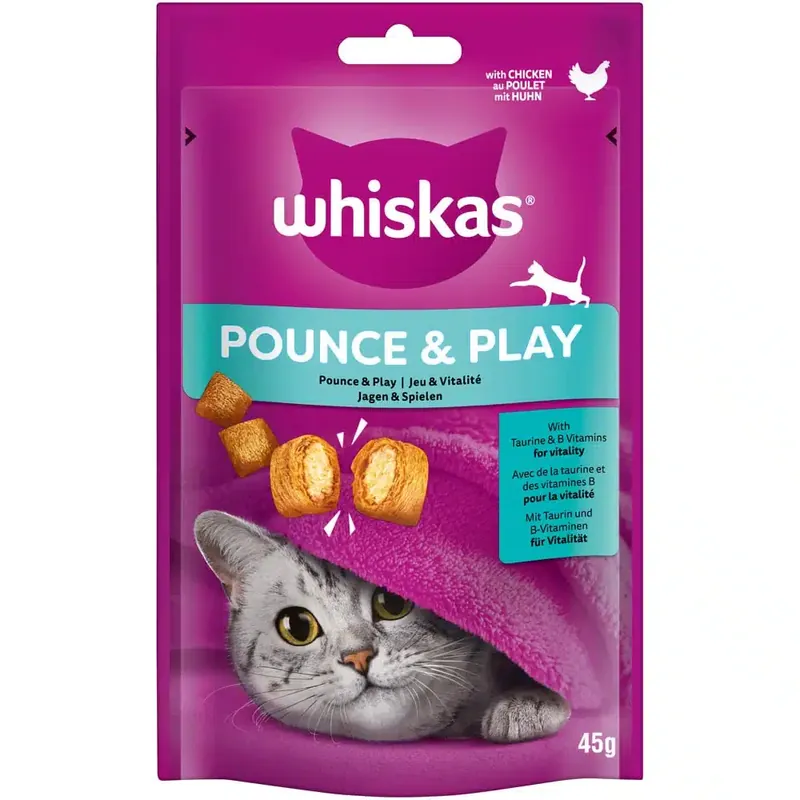 Nytt i webbutiken - Whiskas Snacks Pounce & Play – 45 g kyckling