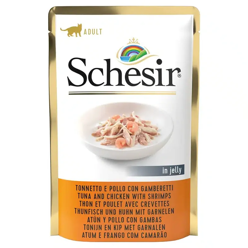 Favorit hos kunderna - Schesir Jelly Pouch 6 x 85 g – Tonfisk med kyckling & räkor