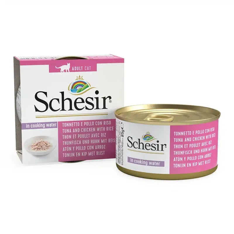 Schesir Natural med ris 6 x 85 g – Tonfisk & kyckling med ris | Så länge lagret räcker