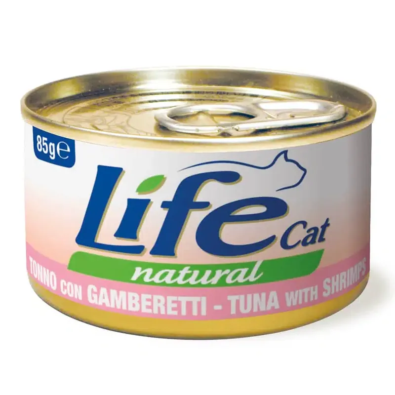 Begränsat antal | LifeCat Natural Adult våtfoder för katter 6 x 85 g – Tonfisk med räkor