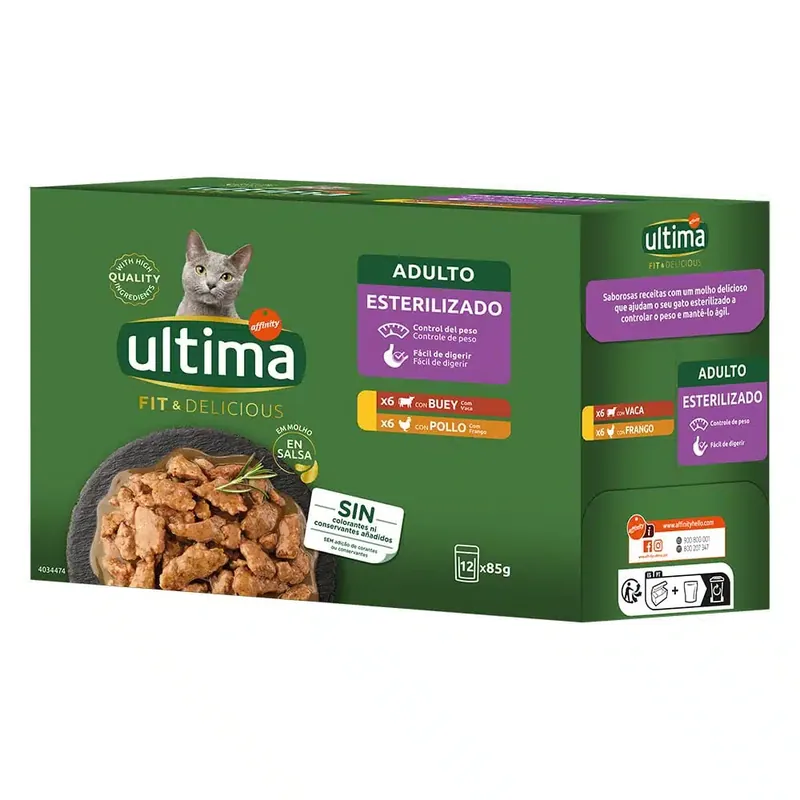 Ultima Cat Fit & Delicious 12 x 85 g – Kyckling + Nötkött - Kundernas favorit