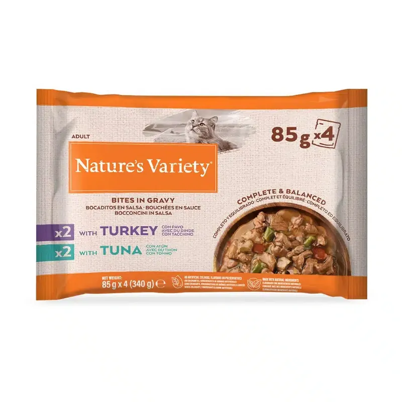 Begränsat antal - Nature’s Variety – 44 x 85 g Bites in Sauce Mix kalkon + tonfisk