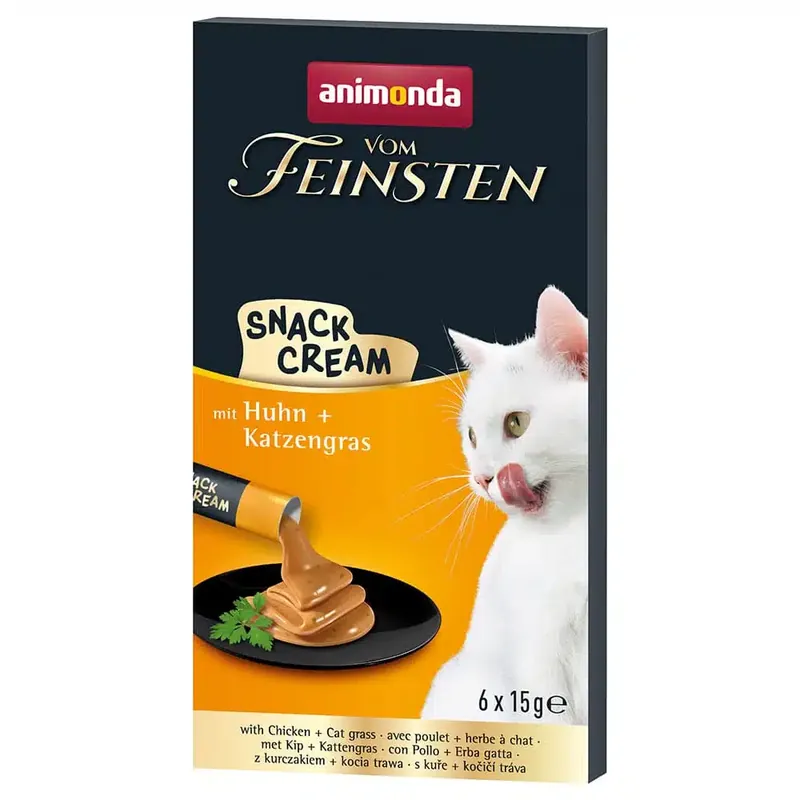 Animonda Vom Feinsten Adult Snack-Cream – 6 x 15 g med kyckling + kattgräs | Bara denna vecka