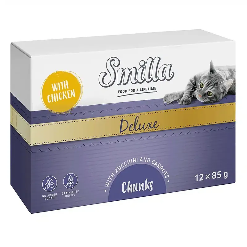 Smilla Deluxe Chunks 12 x 85 g – Med kyckling, zucchini & morötter | Nyhet i webbutiken