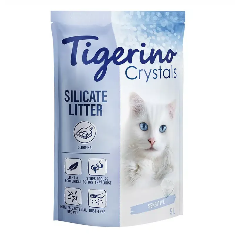 Rekommenderas | Tigerino Crystals Sensitive klumpbildande strö – parfymfritt – 5 l