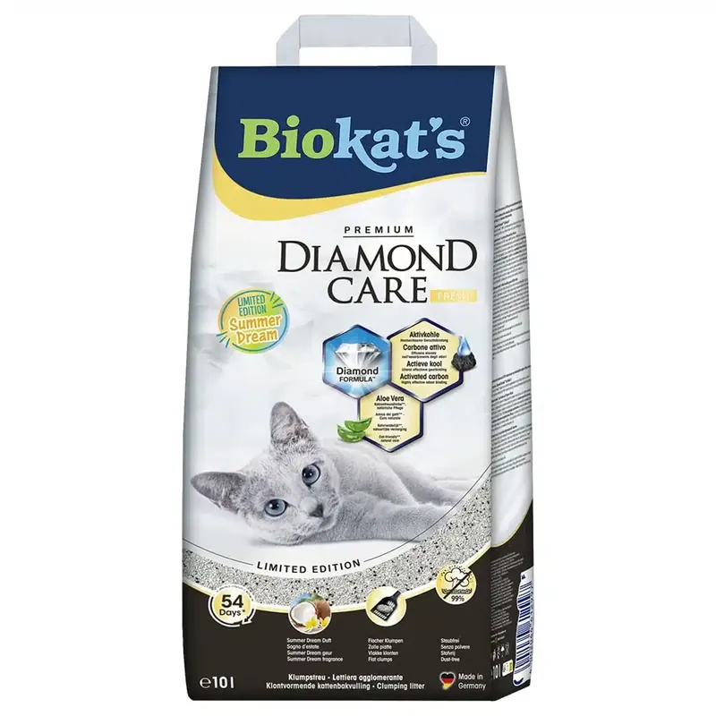 Endast ett fåtal kvar - Biokat’s Diamond Care Fresh Summer Dream kattströ – 10 l