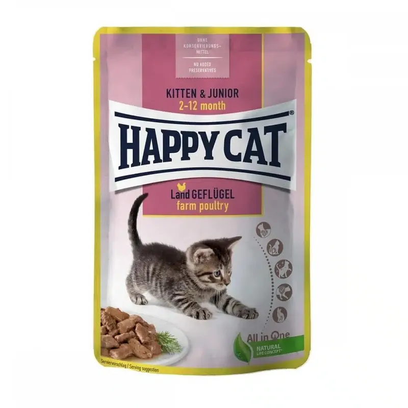 Efterfrågad | Happy Cat Kitten & Junior Farm Poultry 85 g