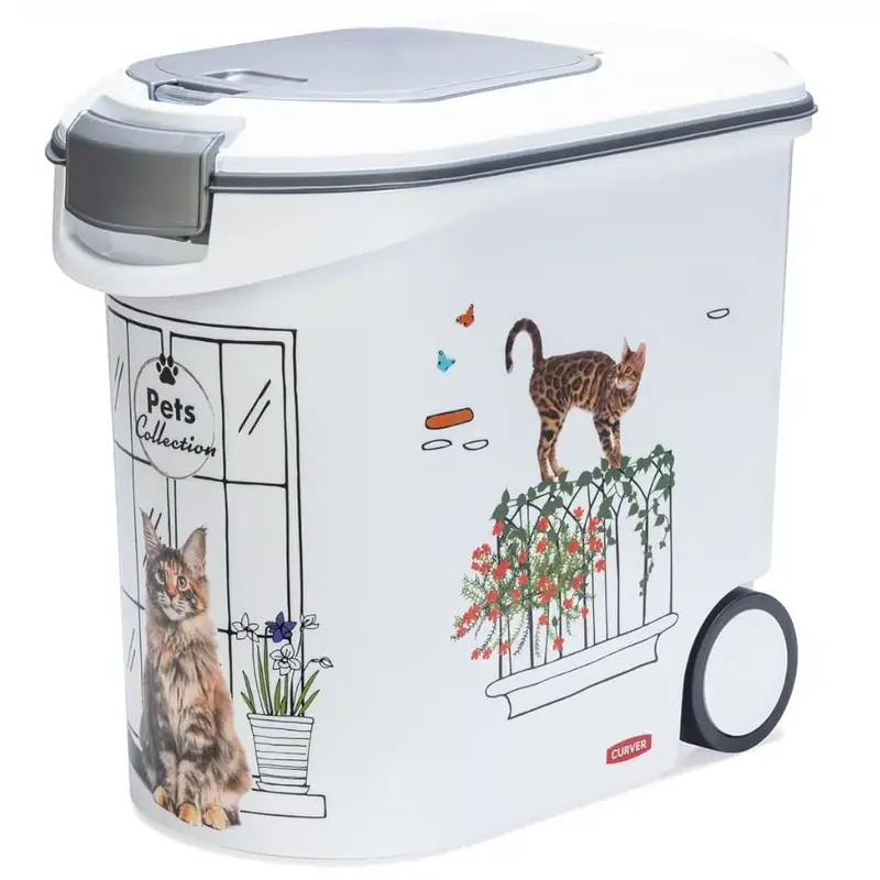 Curver torrfoderbehållare för katt – Balkongdesign upp till 12 kg torrfoder (35 liter) | Enkel beställning