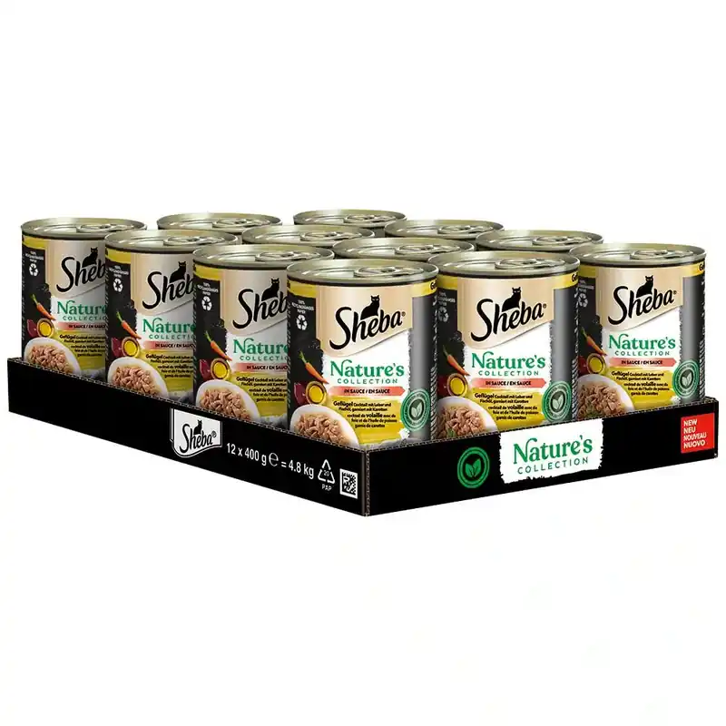 Sheba Nature’s Collection 12 x 400 g – Fjäderfäcocktail med lever och fiskolja, garnerad med morötter i sås | Outlet