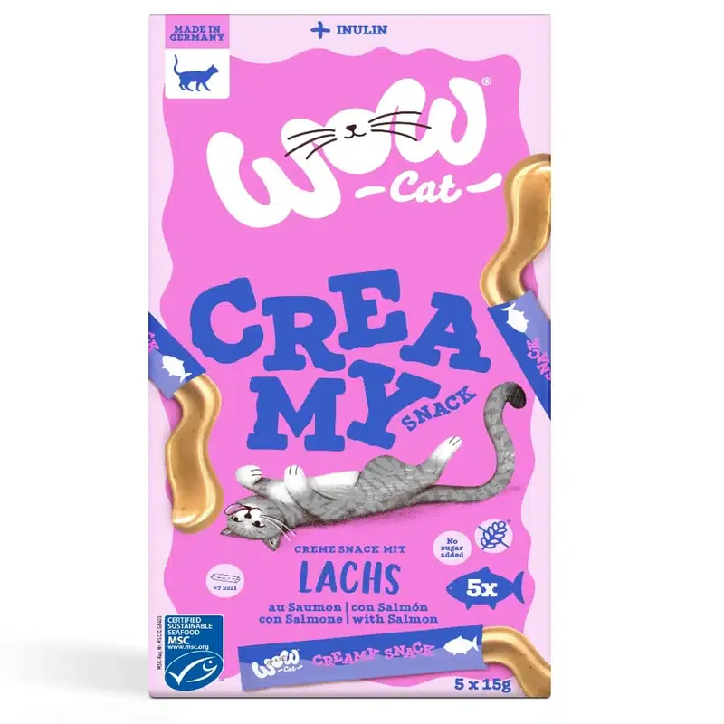 Wow Cat Creamy Snack 5 x 15 g – Lax - Begränsat lager