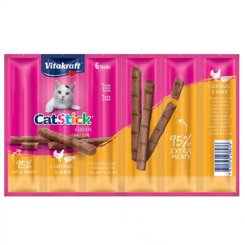Vitakraft Cat Stick Mini – Fjäderfä & lever 6 x 6 g - Specialpris