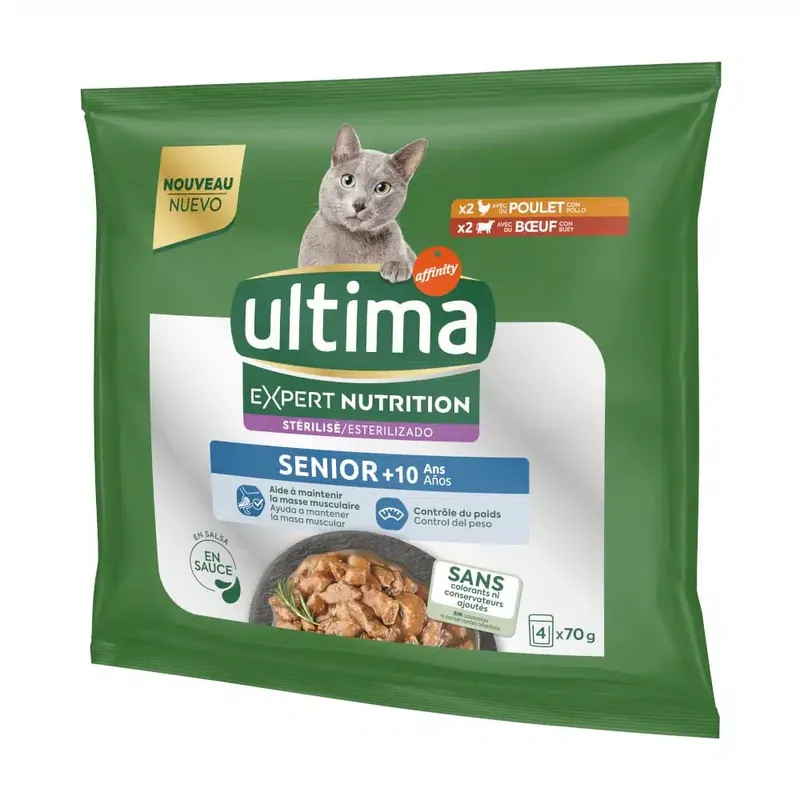 Köp direkt - Ultima Cat Expert Nutrition Senior med kyckling & nötkött – 4 x 70 g