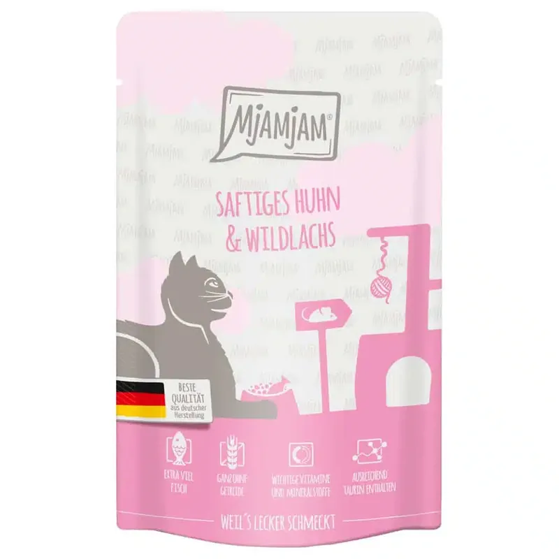 MjAMjAM Quetschie 12 x 125 g – Saftig kyckling & vild lax - Kundernas favorit
