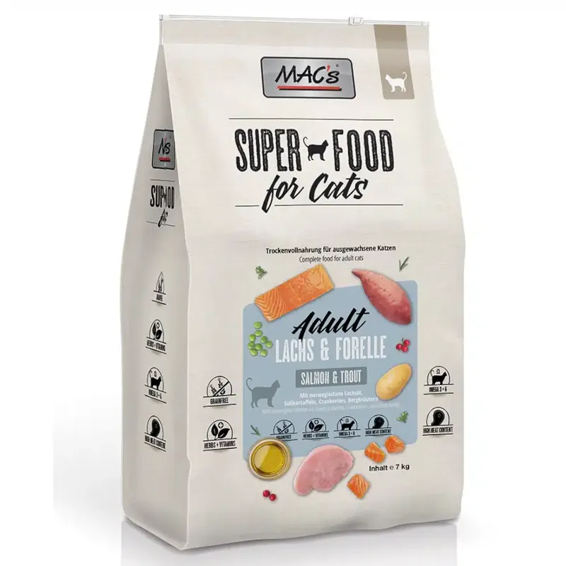 Nyhet i webbutiken - MAC’s Superfood for Cats Adult Lax & öring – 7 kg
