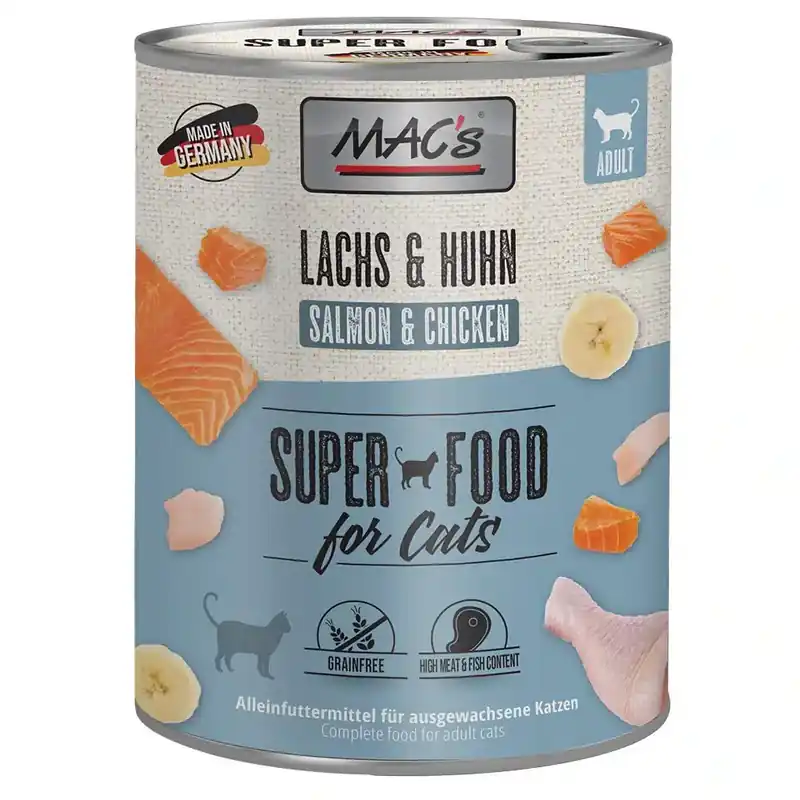 Väl omtyckt - MAC’s Cat kattfoder 6 x 800 g – Lax & kyckling