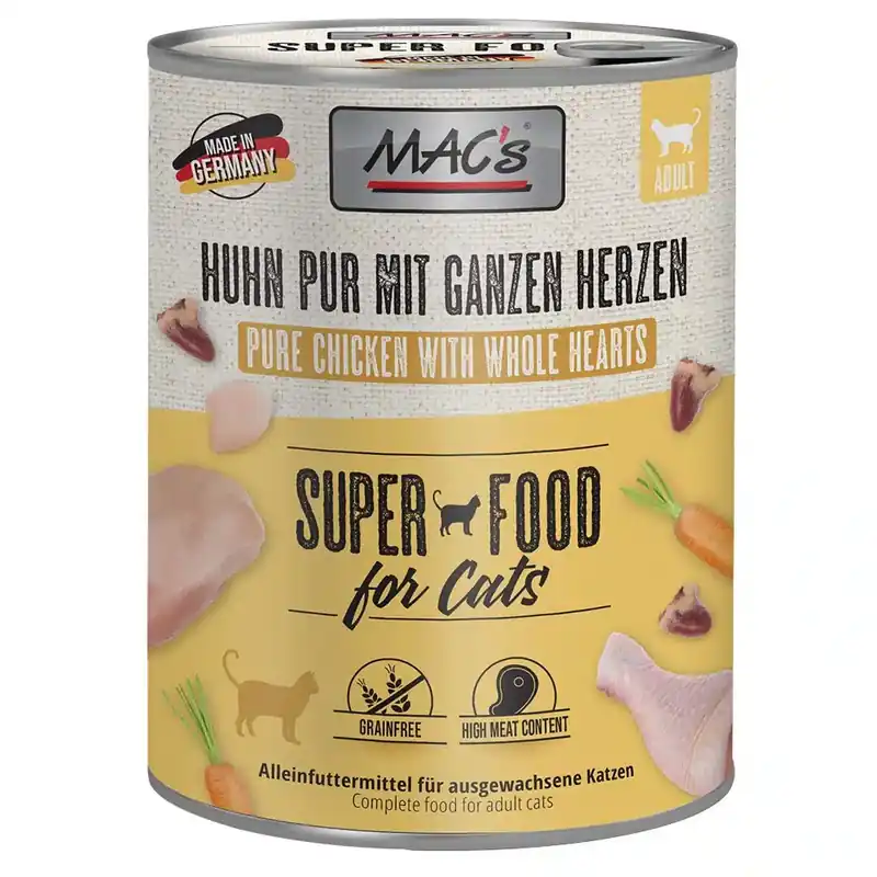 Endast ett fåtal kvar | MAC’s Cat kattfoder 6 x 800 g – Kyckling PUR med hela fjäderfähjärtan