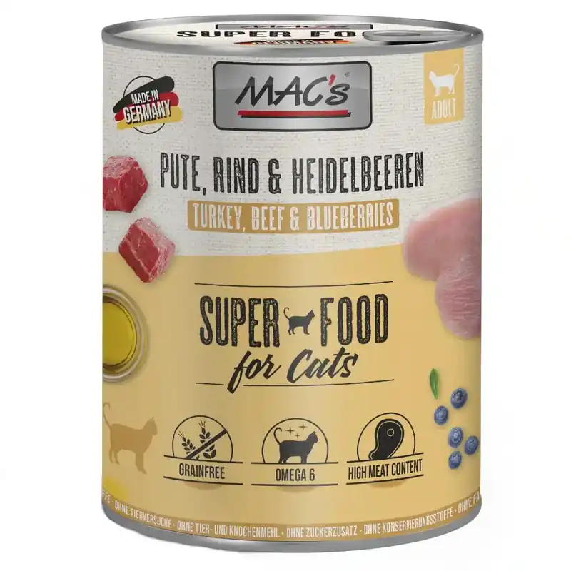 Ny produkt - MAC’s Cat kattfoder 6 x 800 g – Kalkon & blåbär
