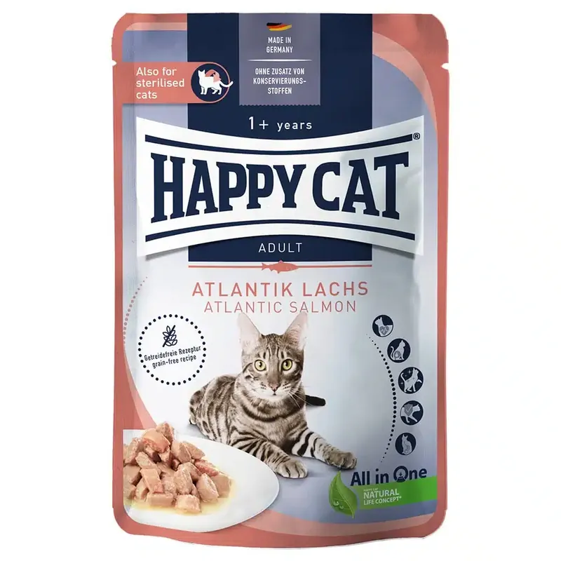 Happy Cat Pouch Meat in Sauce 12 x 85 g – Atlantic Salmon – lax | Rekommenderas