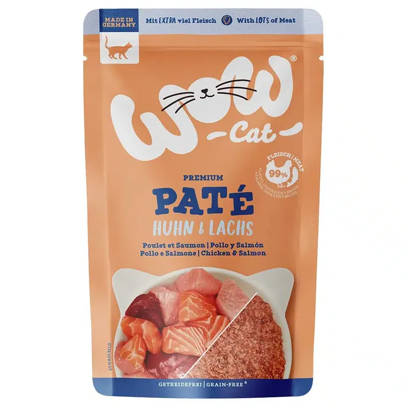 Ekonomipack WOW Cat Adult 12 x 125 g – Kyckling och lax | Extra bra pris