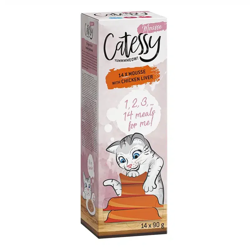 Premiumkvalitet - Catessy Mousse portionsformar 14 x 90 g – Med kycklinglever