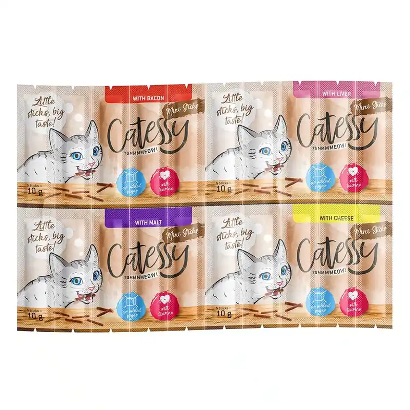 Specialerbjudande - Catessy Mini-Sticks Mix 2 – 20 x 2 g med 4 smaker (bacon, lever, malt, ost)