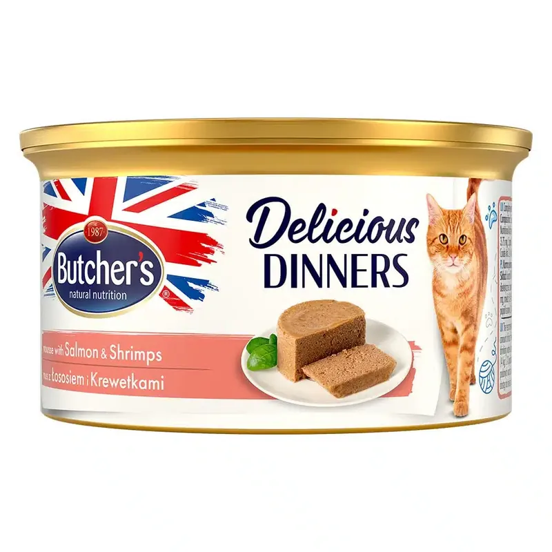 Butcher’s Delicious Dinners Cat 24 x 85 g – Lax & räkor | Kampanj