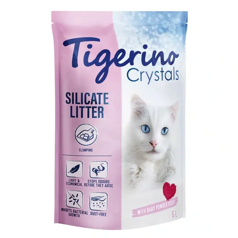 Storsäljare - Tigerino Crystals Fresh babypuderdoft – klumpbildande kattströ – 5 l