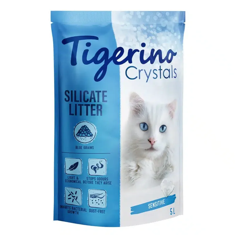 Tigerino Crystals Fun/Sensitive – färgglatt kattströ – Blått 5 l - Premiumkvalitet