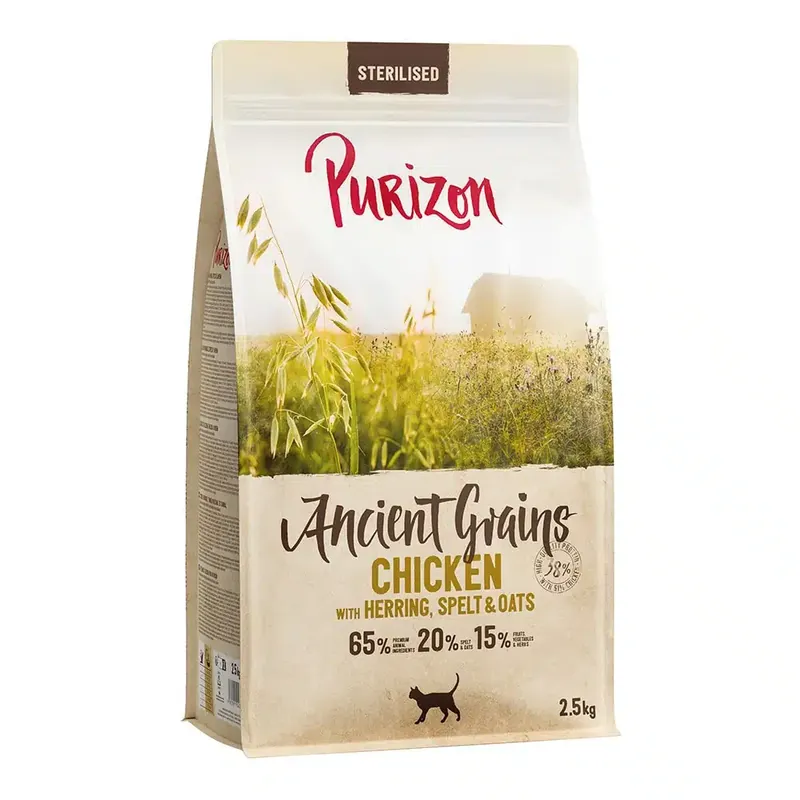 Snart slut | Purizon Ancient Grain Adult Sterilised med kyckling, fisk & urkorn – 2,5 kg