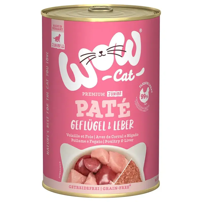 WOW Cat Junior 6 x 400 g – Fjäderfä och lever | Enkel retur