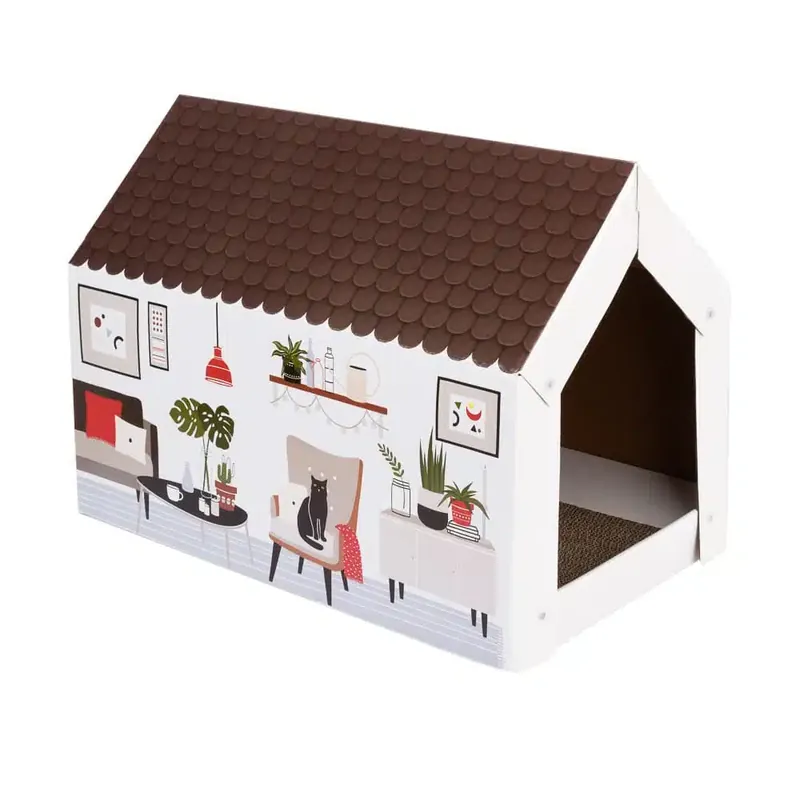 Home XL katthus med klösbräda – retrodesign L 58 x B 36 x H 41 cm - Väl omtyckt
