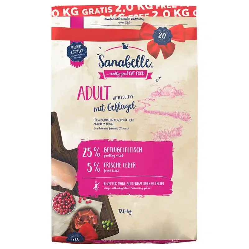 Endast idag | Sanabelle Adult Poultry kattfoder – 12 kg (10 + 2 kg på köpet)