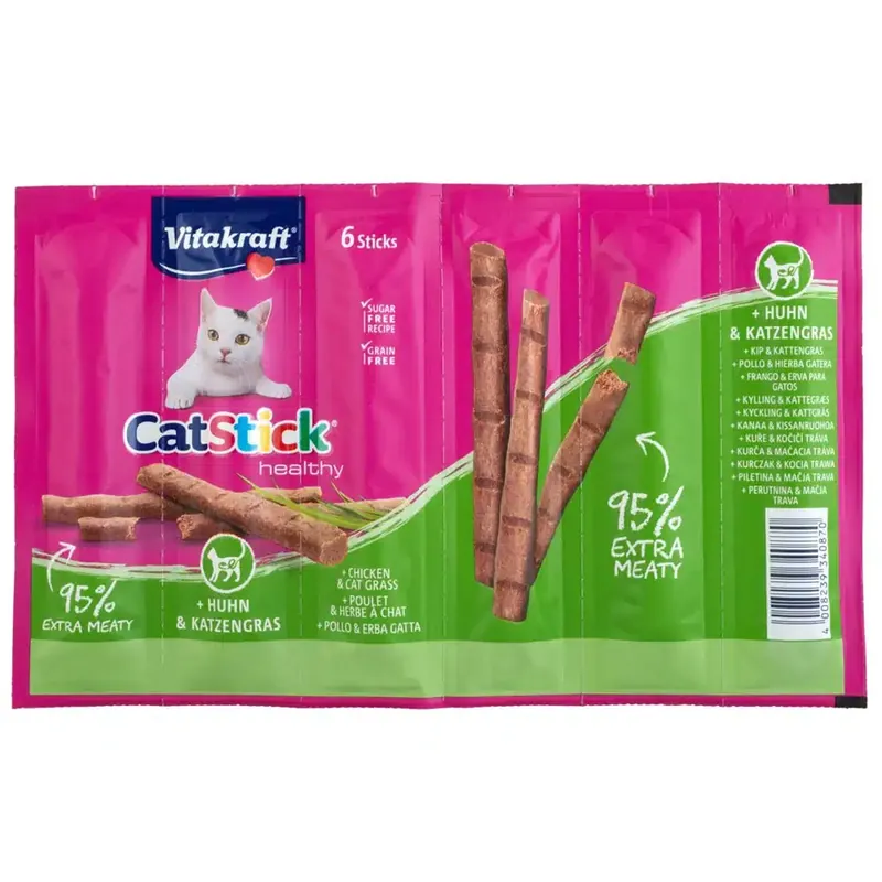 Handla säkert - Vitakraft Cat Stick Healthy kattgodis – Kyckling & kattgräs 6 x 6 g