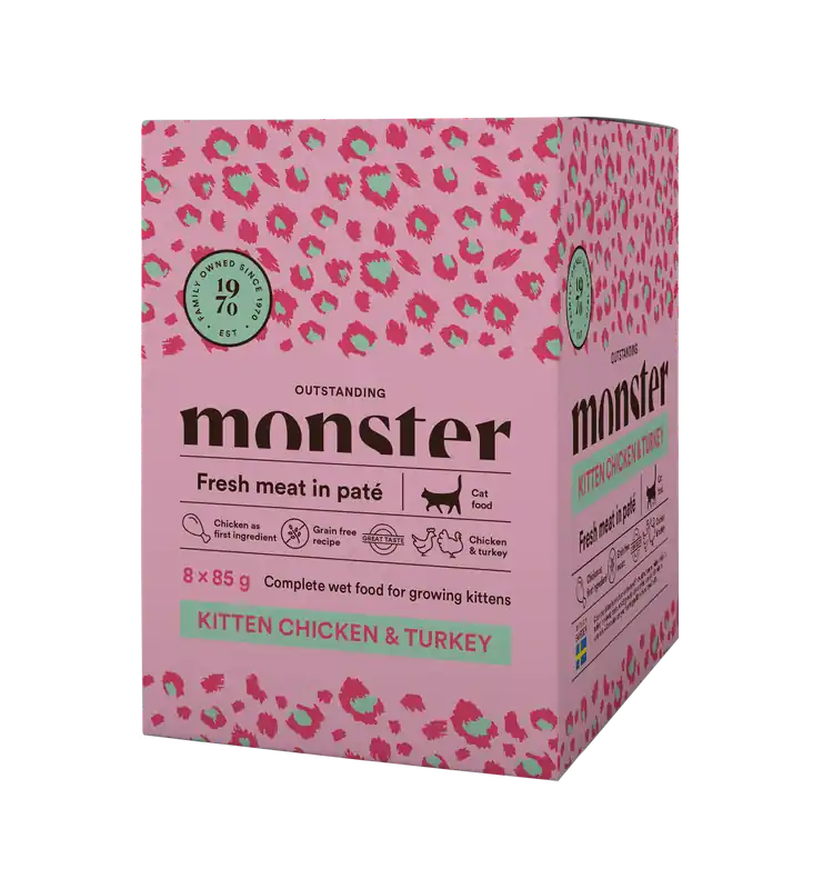 Monster Cat Pouches Kitten Chicken & Turkey 16x85 g | Tidsbegränsat erbjudande