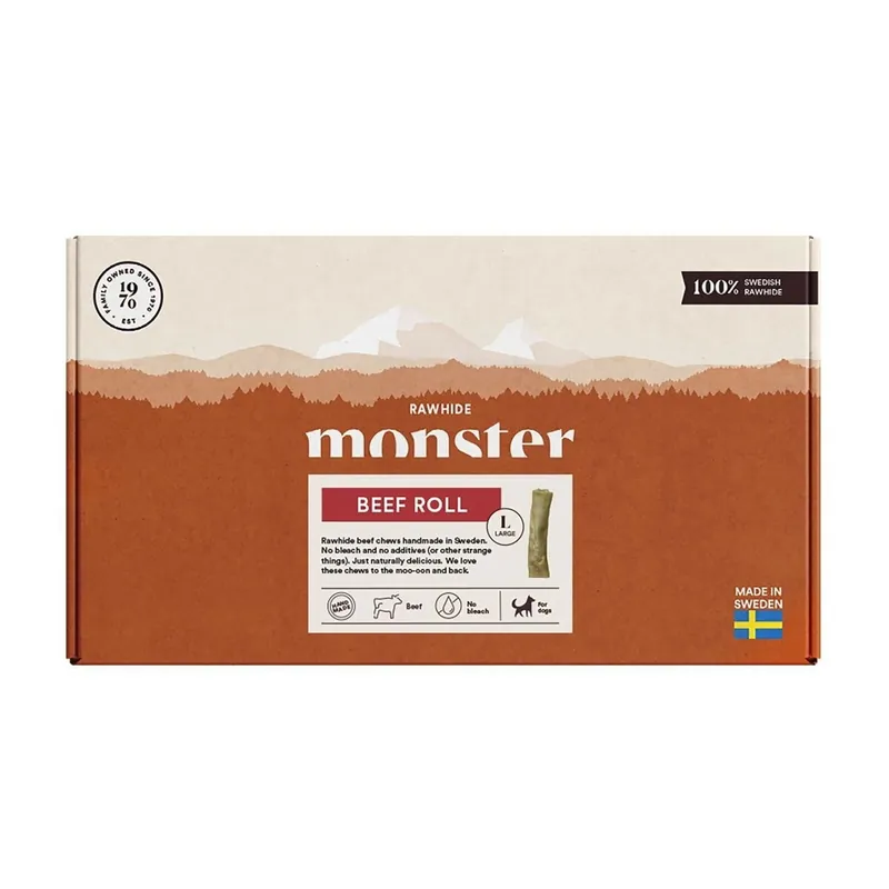 Monster Hundgodis Rawhide Beef Roll Box - Large - Expressleverans