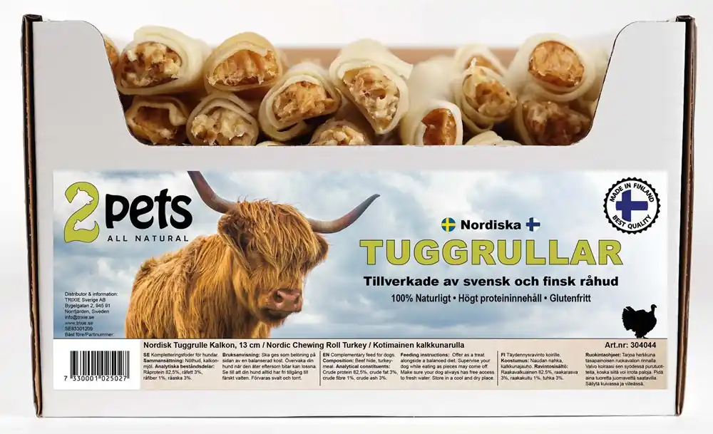 Premiumkvalitet - Nordisk Tuggrulle Kalkon till Hund - 13 cm