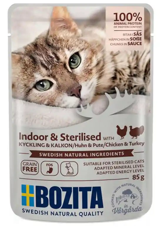 Indoor & Sterilized Kyckling & Kalkon i sås Våtfoder till Katt - 12 st x 85 g - Professionell kvalitet