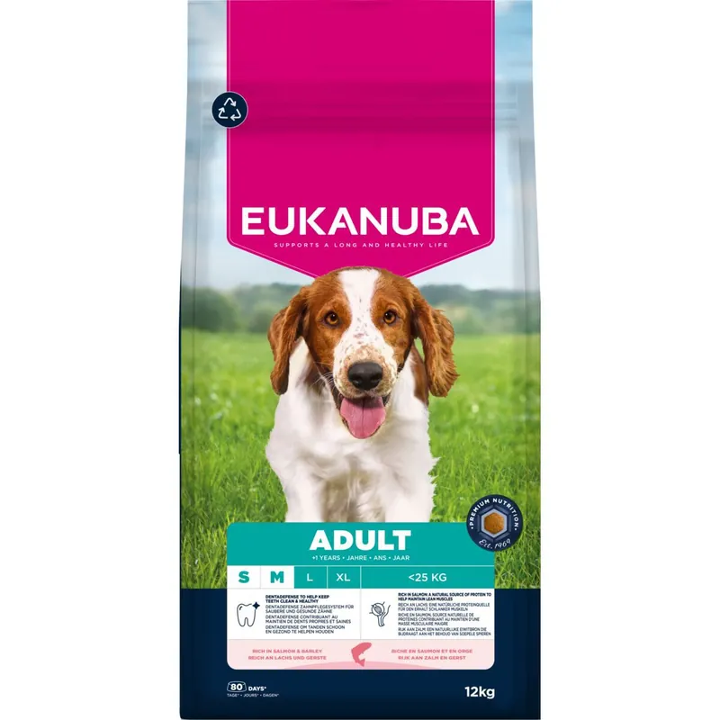Utförsäljning | Eukanuba Dog Adult Small & Medium Breed Salmon & Barley (12 kg)